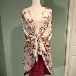 Emory Park Women’s cream Floral Kimono/Coverup size XXL NWOT